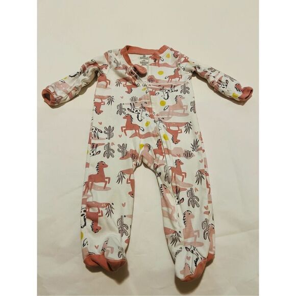 Honest Baby 100% organic cotton pink and white horse print sleeper - Picture 1 of 3